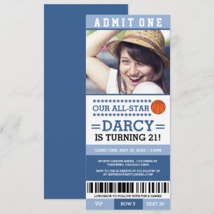 Invitación El cumpleaños del partido de baloncesto Chica Azul