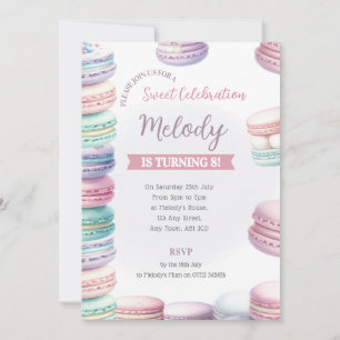 Invitación El cumpleaños del Pastel Macaron invita a la dulzu