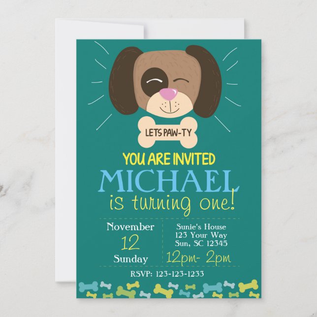 Invitación El cumpleaños del perrito invita (los muchachos) (Anverso)