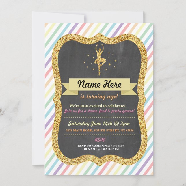 Invitación El cumpleaños del purpurina del oro del rosa de (Anverso)