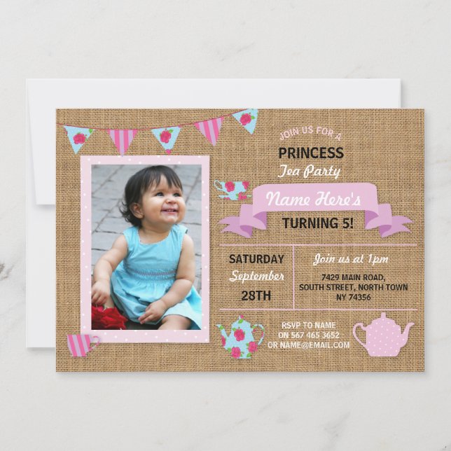 Invitación El cumpleaños del rosa de la princesa fiesta del (Anverso)