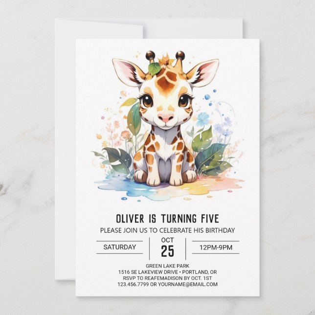 Invitación El cumpleaños del Safari de Giraffe (Anverso)