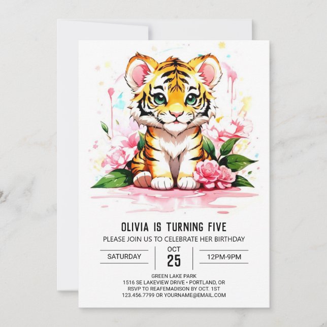 Invitación El cumpleaños del tigre salvaje (Anverso)