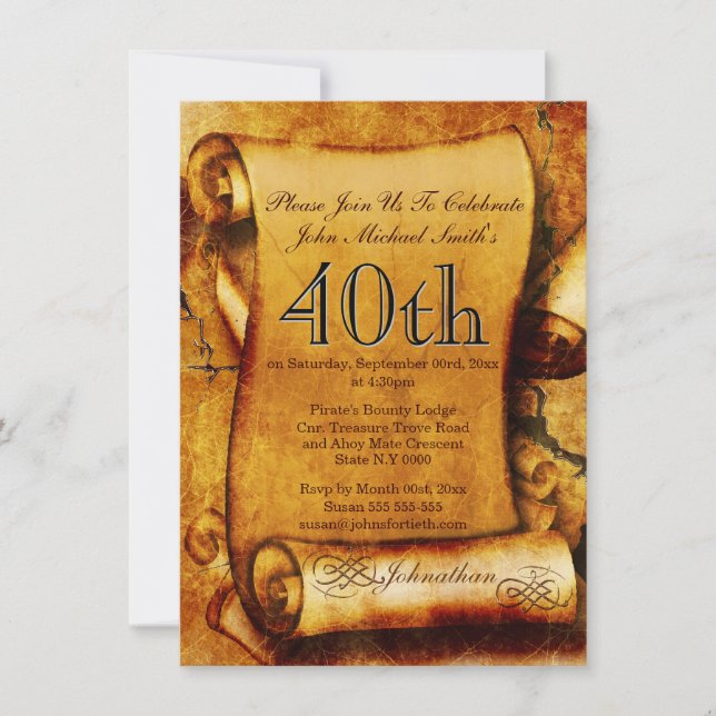 Invitación El cumpleaños el 2% el pipe% del pergamino de la (Anverso)