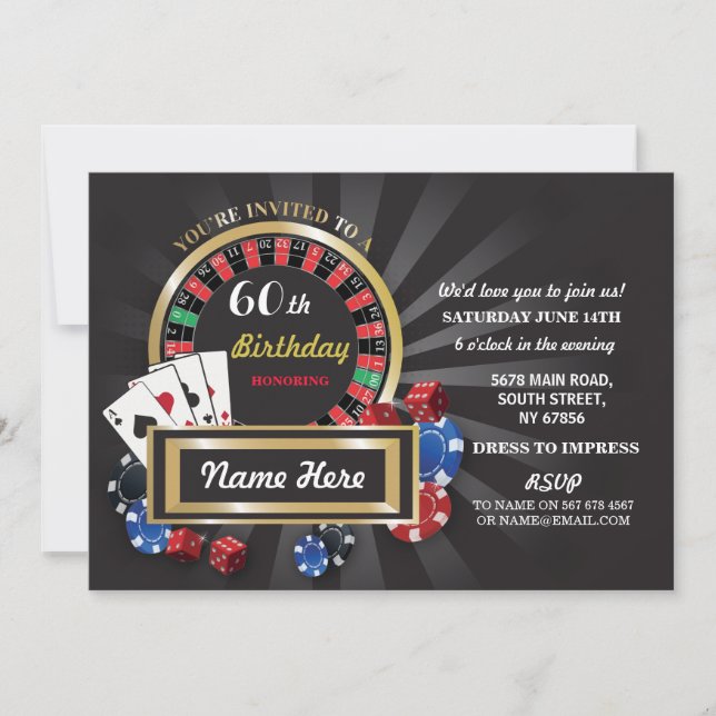 Invitación El cumpleaños Las Vegas de la noche del casino (Anverso)