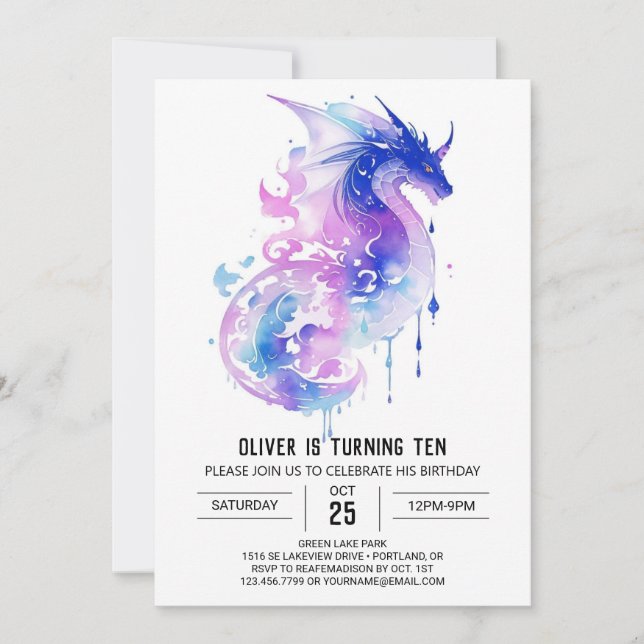 Invitación El cumpleaños mágico del majestuoso dragón (Anverso)
