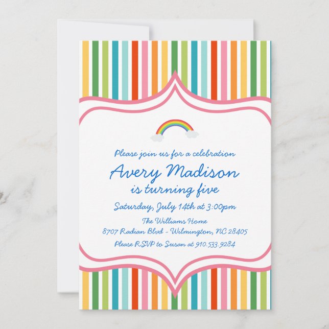 Invitación El cumpleaños moderno de la raya ancha grande del (Anverso)
