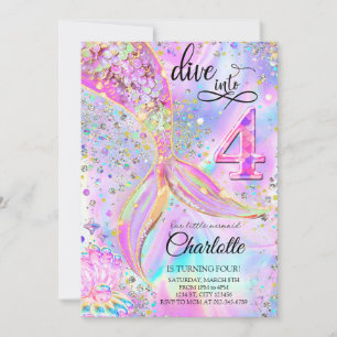 Invitación El cumpleaños morado rosado de la sirena se hunde 