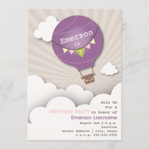 Invitación El cumpleaños púrpura de los niños del globo y de