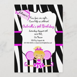 Invitación El cumpleaños rayado cebra de la animadora de las