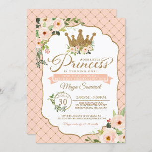 Invitación El cumpleaños real floral de la pequeña princesa R