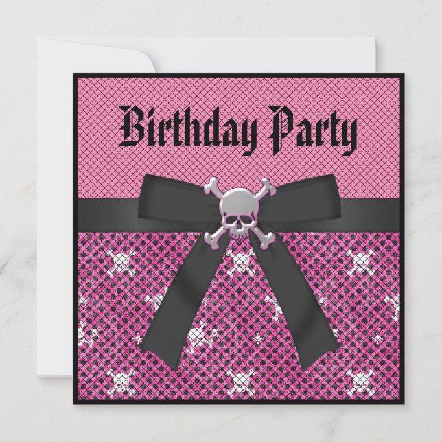 Invitación El cumpleaños rosado de los cráneos y los puntos d (Anverso)