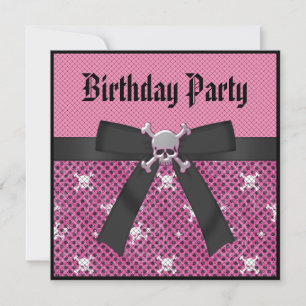 Invitación El cumpleaños rosado de los cráneos y los puntos d