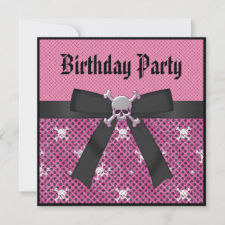 Invitación El cumpleaños rosado de los cráneos y los puntos d