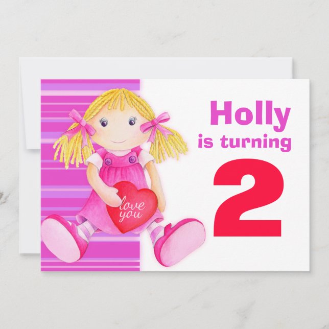 Invitación El cumpleaños rosado del 2do cumpleaños de la (Anverso)