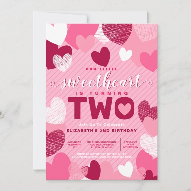 Invitación El cumpleaños rosado del pequeño El día de San Val (Anverso)