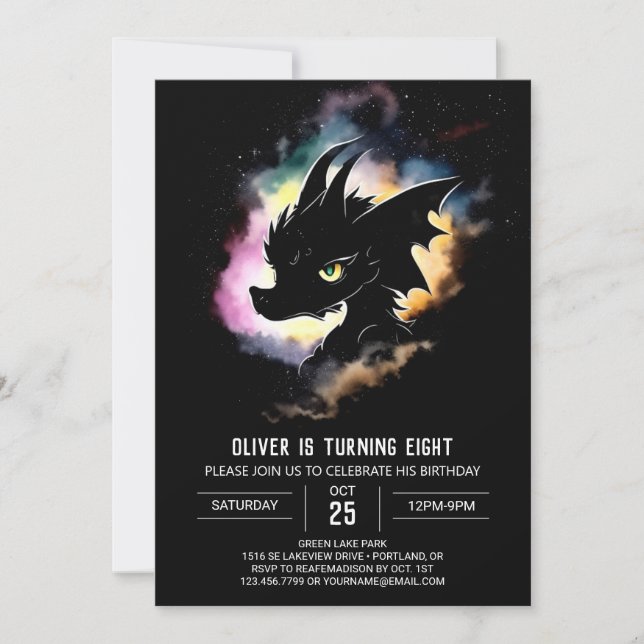 Invitación El cumpleaños soñado de las acuarelas de Dragón (Anverso)