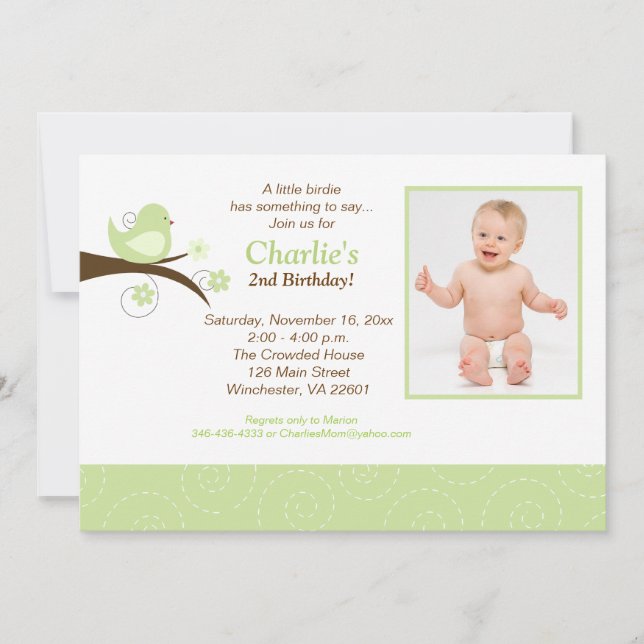 Invitación El cumpleaños verde de moda de la foto de los (Anverso)