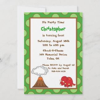 Invitación el cumpleaños verde del dinosaurio de 5x7 Polkadot