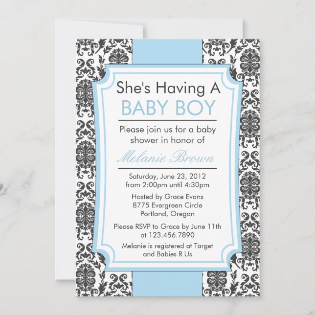 Invitación El damasco elegante Baby Shower invita (Anverso)