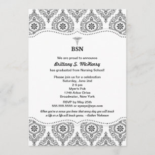 Invitación El damasco moderno BSN RN LPN de la graduación de