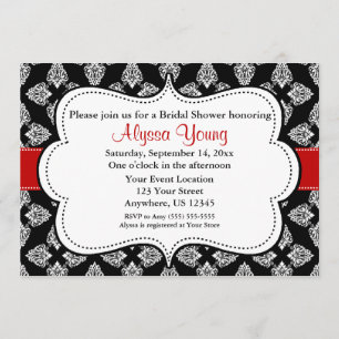Invitación El damasco rojo negro nupcial o Baby Shower invita