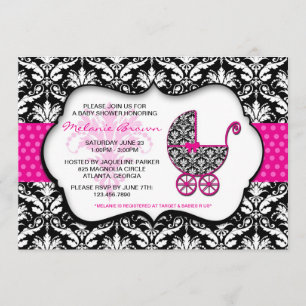 Invitación El damasco rosado elegante Baby Shower del lunar