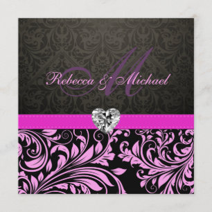 Invitación El damasco rosado elegante con la boda del