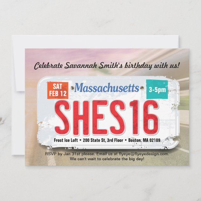 Invitación El décimosexto cumpleaños Massachusetts del chica (Anverso)
