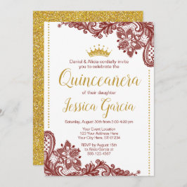 Invitación el | del cumpleaños de Quinceañera rojo