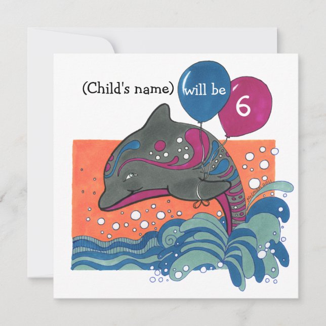 Invitación El delfín con el 6to cumpleaños de los globos (Anverso)