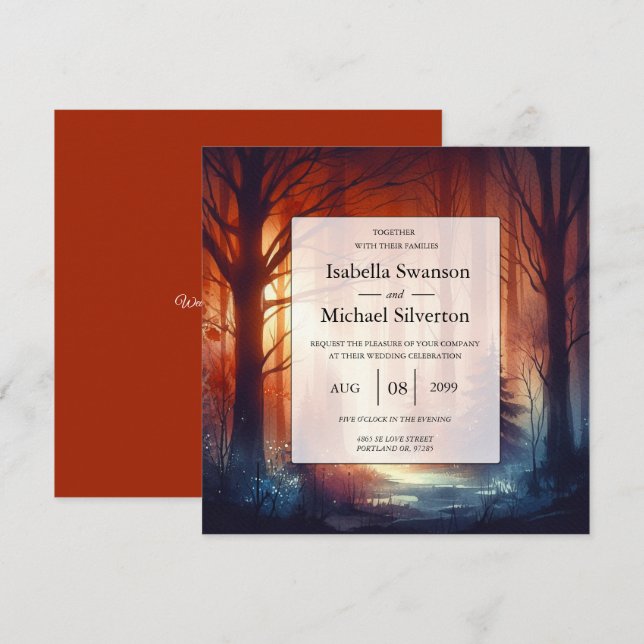 Invitación El derrame de madera de la caída del Boda deja el  (Anverso / Reverso)
