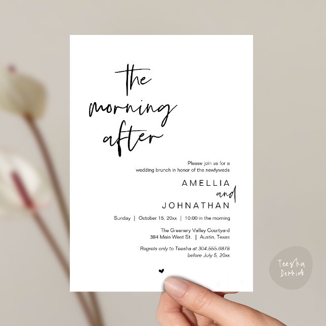 Invitación El desayuno después, Brunch de bodas moderno al dí (The morning after, Modern Post Wedding Brunch celebration  Invitation card in black and white)