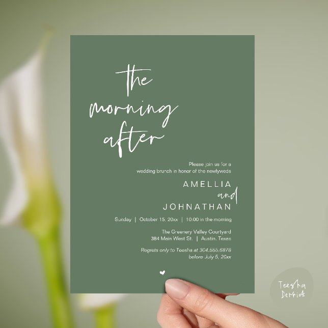 Invitación El desayuno después, Brunch moderno de bodas (The morning after, Modern Post Wedding Brunch celebration  Invitation card in sage green)