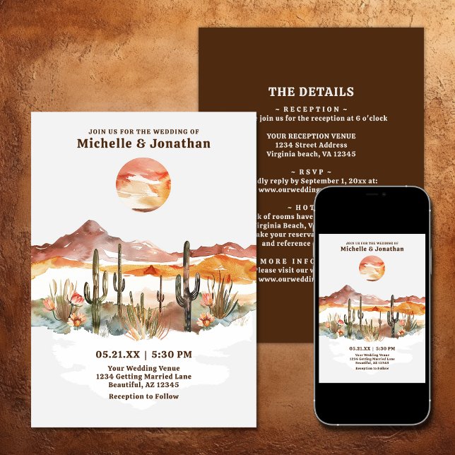 Invitación El desierto Cactus del Boho Occidental todo en un  (Desert Cactus Western Boho All in One Wedding Invitation)