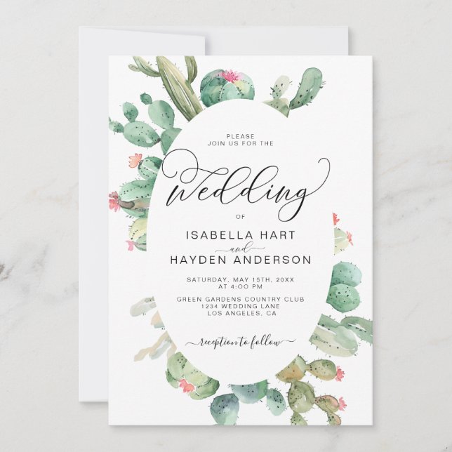 Invitación El Desierto de Cactus Boho Suculenta al Boda de or (Anverso)