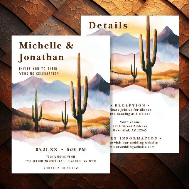 Invitación El desierto del Boho Cactus occidental en un solo  (Boho Desert Cactus Western All in One Wedding Invitation)