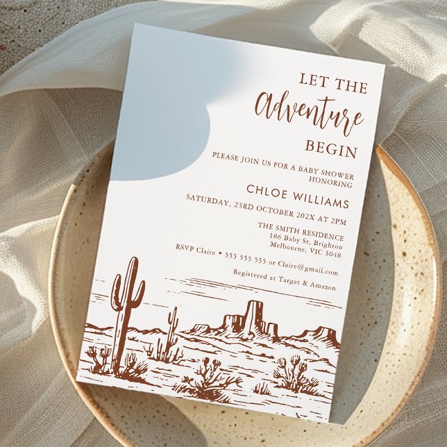 Invitación El Desierto Occidental deja que la aventura empiec (Let the Adventure Begin Baby Shower Invitation, Wilderness Baby Shower Invitation, Gender Neutral)