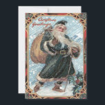 Invitación El despido de Santa Claus de Toys Holly Winter Sto<br><div class="desc">Es hora de celebrar las fiestas. Esta vintage impresión navideña representa a Santa Claus cargando un saco de juguetes en una tormenta de invierno.</div>