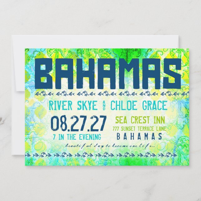 Invitación El destino de BAHAMAS invita al papel básico (Anverso)
