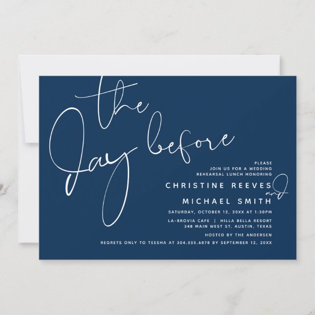 Invitación El día anterior, Boda ensayaba la cena o el brunch (Anverso)