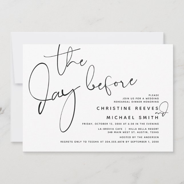 Invitación El día anterior, Boda ensayó la cena (Anverso)