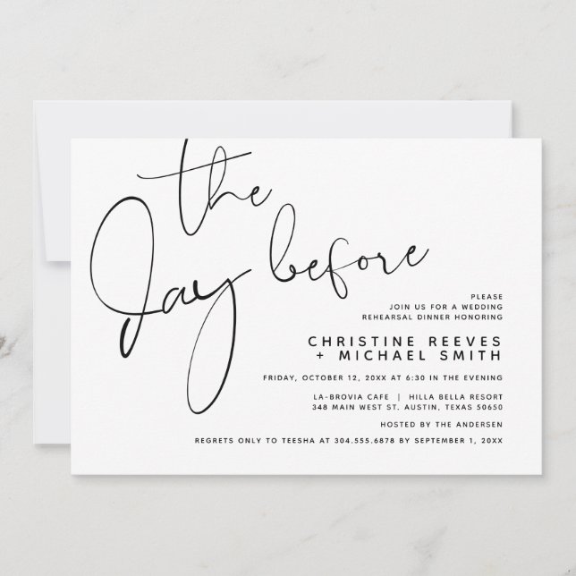 Invitación El día anterior, Boda ensayó la cena (Anverso)