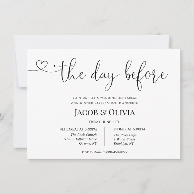 Invitación El día antes de la cena del ensayo Boda (Anverso)