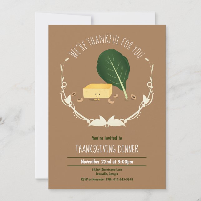 Invitación El Día de Acción de Gracias Collard Green Black Ey (Anverso)