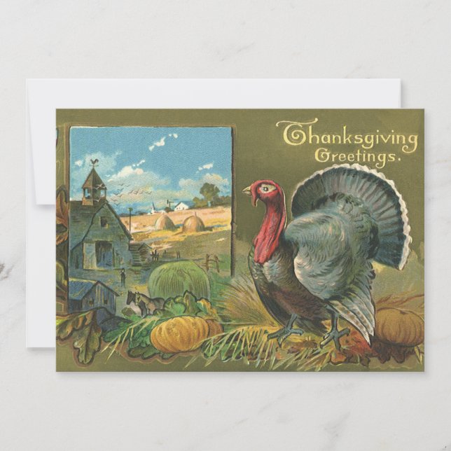 Invitación El Día de Acción de Gracias, Turquía en la granja (Anverso)