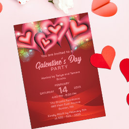 Invitación El día de Galentine en el corazón rosa y rojo bril