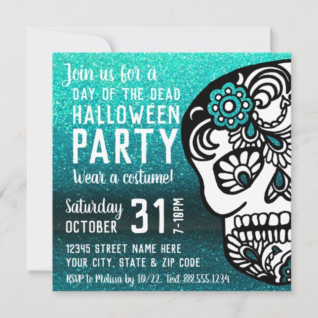 Invitación El Día de Halloween de la Calavera del Azúcar en e (Anverso)