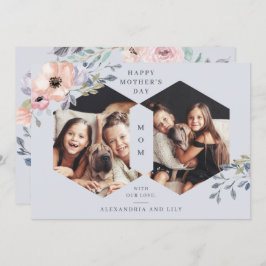 Invitación El día de madre floral geométrico azul polvoriento