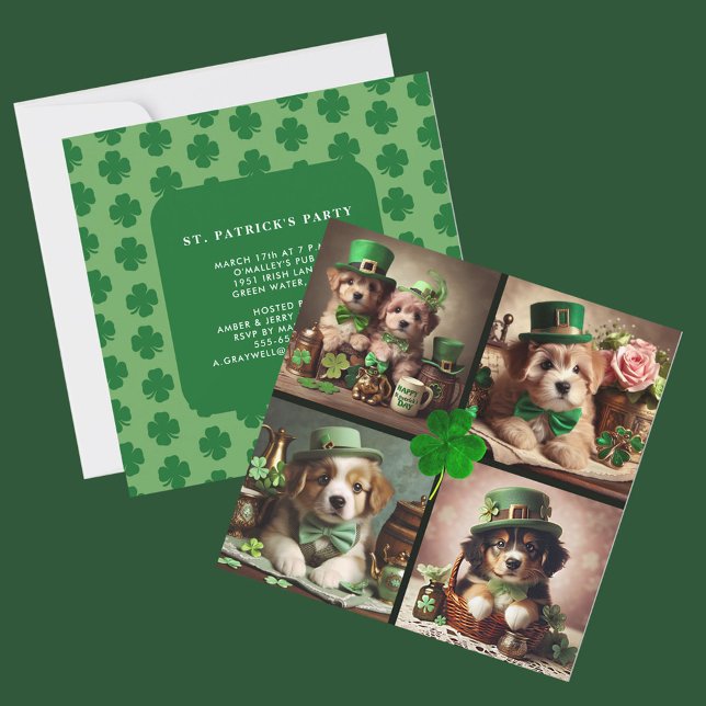 Invitación El Día de San Patricio aburre a los cachorros irla (St Patrick's Day Cute Irish Puppies in Green Party Invitation)